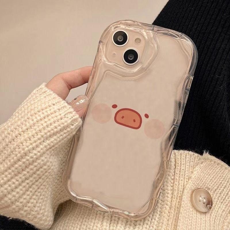Cute pig iPhone17Promax mobile phone case transparent for Apple 16promax cream case 15 women's models
