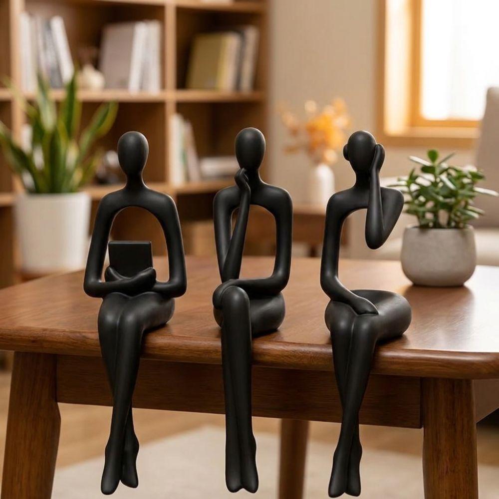 3 Stück 3D-gedruckte Denkfigur Rand-Sitzer Dekoration Hohl Lesende Denkfigur Zuhause Bar