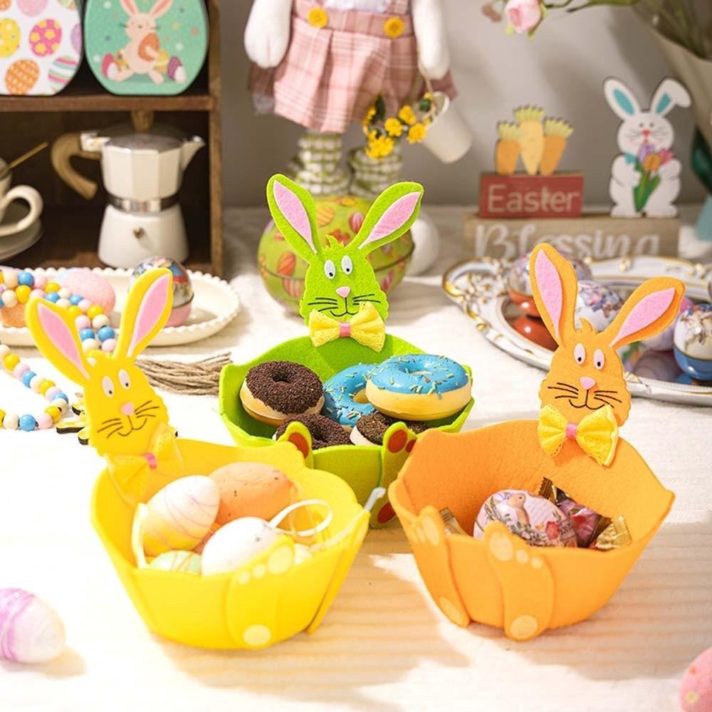 Metal Felt Bunny Basket Cut Easter Storage Case Home Decor Ornaments Rabbit Candy Box Chocolate