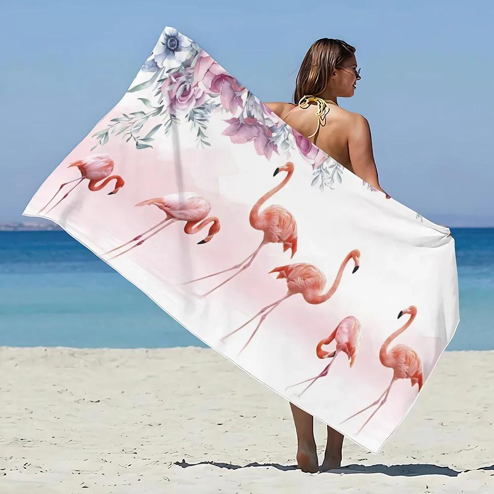 Flamingo & Floral Print Beach Towel - Soft Absorbent Towel for Summer Fun, Vibrant Designs for Everyday Use and Comfort