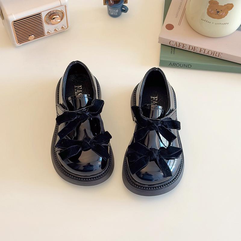 

2025 Autumn New British Style Kids Leather Shoes Fashion Versatile Girls Bow Princess Shoes Simple Anti Slip Child Casual Shoe 26insole16cm чёрный
