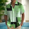 Herren Geometrisches Color Block Patchwork Hemd Knopfhemd Kurzärmelig Mode Lässig Sommer Kragen 3D-Druck mit Tasche Hemd