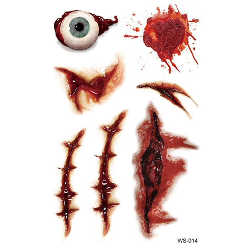 1-100PCS Waterproof Scary Tattoos Halloween Realistic Scar Wounds SFX Body Art Temporary Fake Blood Horror Party Makeup