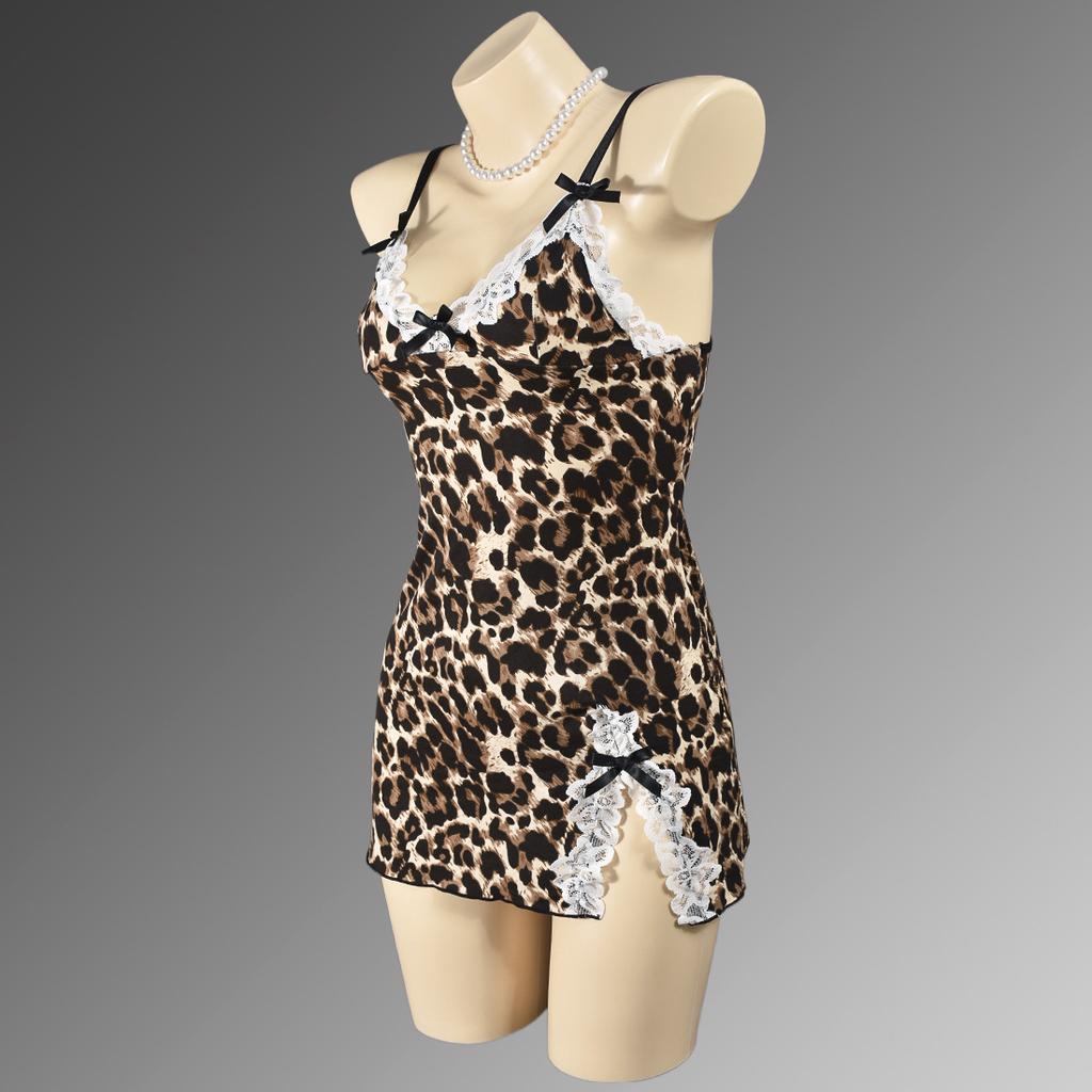 Diccvicc Night Dress Print Leopard One Piece Sexy Nightgown Women Romantic Nighty Lingerie Attractive Pajamas Babydoll Home Wear