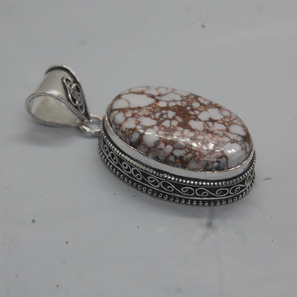 Naturalny Magnezyt Jaspis Dzikiego Konia Srebro Próby 925 Wisiorek Biżuteria, Ręcznie Robiony Wisiorek Projektanta