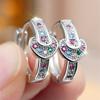 Round Stone Multicolor Zircon Love Heart Hoop Earrings For Women Vintage Gold Silver Color Ear Buckle Wedding Party Jewelry Gift