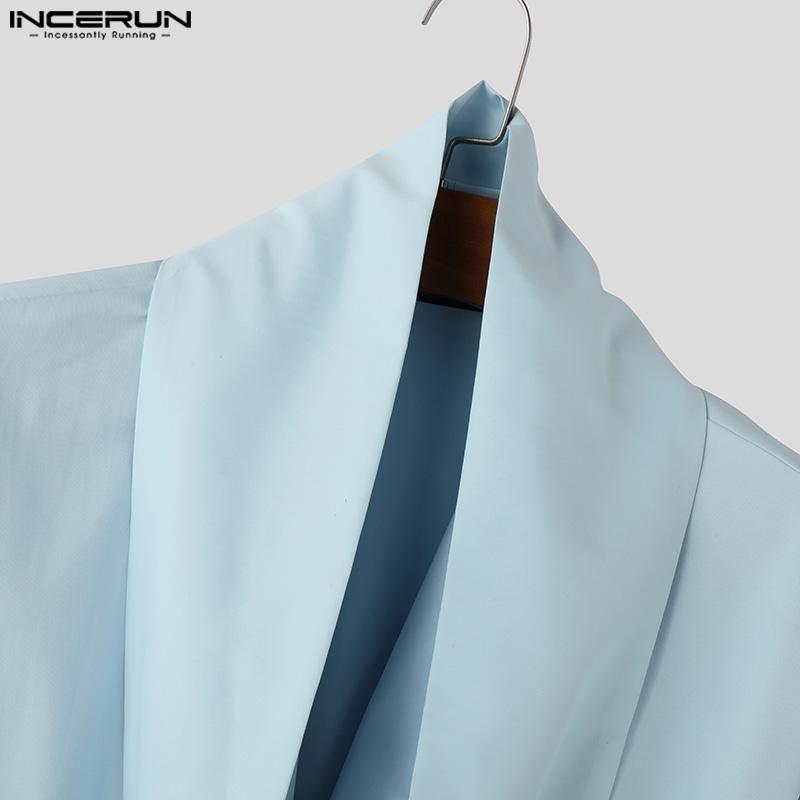 INCERUN Men Swing Collar Long Sleeve Slim Shirts Casual Solid Short Tops