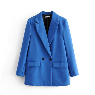 Women Chic Office Lady Double Breasted Blazer Vintage Coat Fashion Notched Collar Long Sleeve Ladies Outerwear Stylish