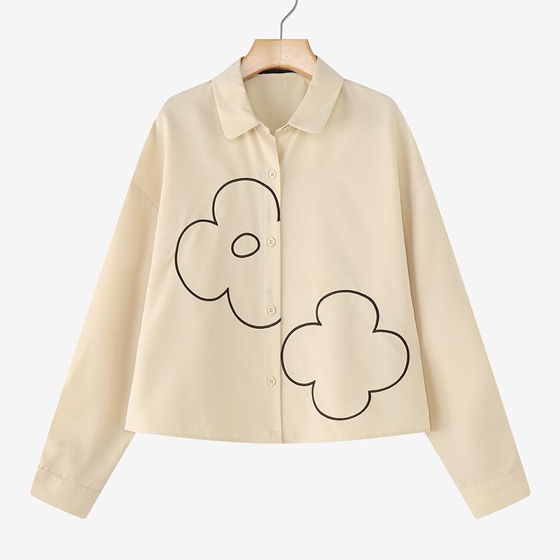 

ZANZEA Женская блузка с отложным воротником, свободного кроя, с длинным рукавом и принтом S абрикосовый