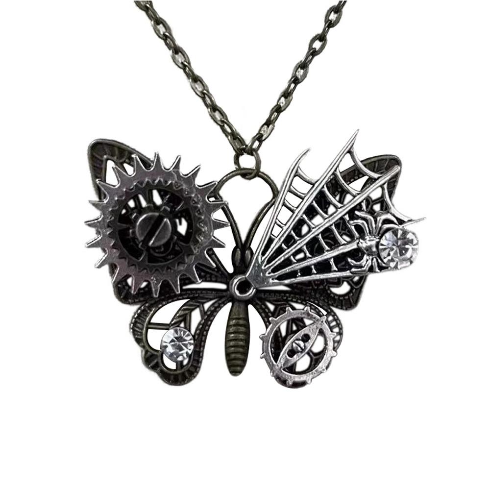 Punk Butterfly Pendant Necklace Metal Charm Aesthetic Jewelry Vintage Clavicle Chain