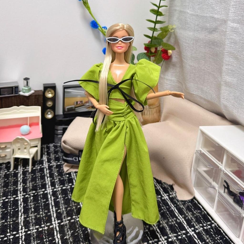 30cm FR Supermodel Star Princess Doll Toys 1/6 BJD Doll Fashion Design Green Dress Golden Long Hair Joints Movable Dress Up Toys