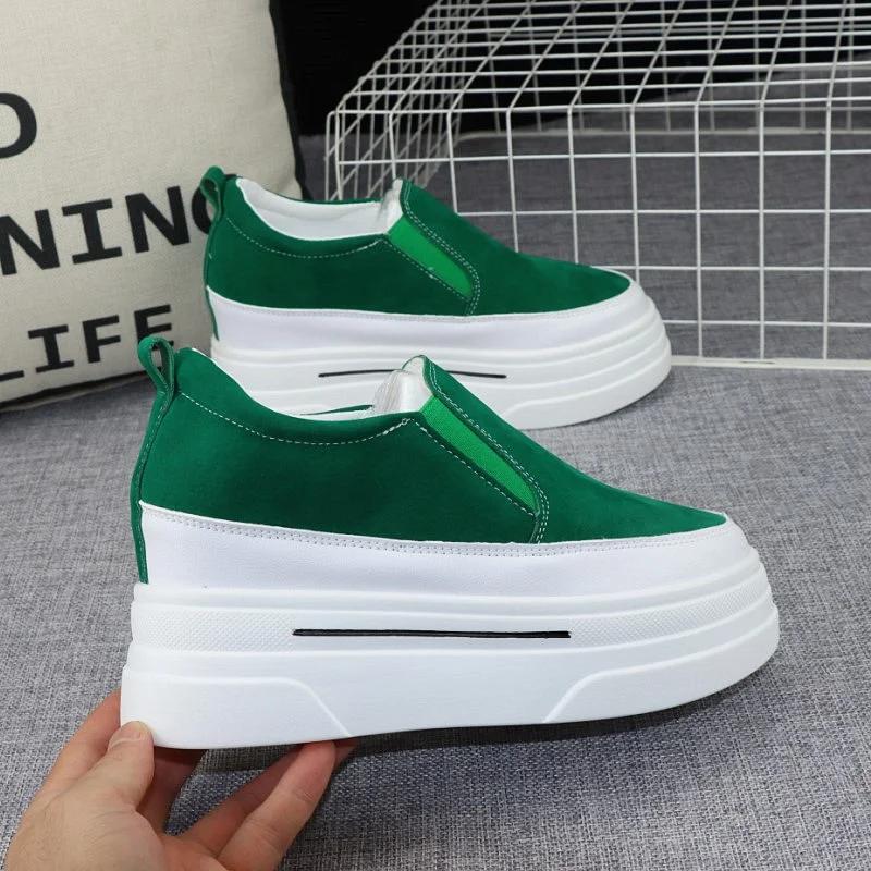 2025 Spring 8cm Inner Heightening Women's Shoes Autumn New Lazy Shoes Slip-on Muffin Thick-soled Loafers Casual Shoes