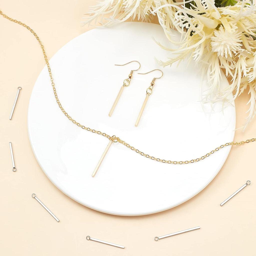 SUNNYCLUE 1 Box 60Pcs 3 Sizes Gold Vertical Charms Stamping Blank Bar Charms Stainless Steel Metal Bar Charm Rectangle Tags for Jewelry Making