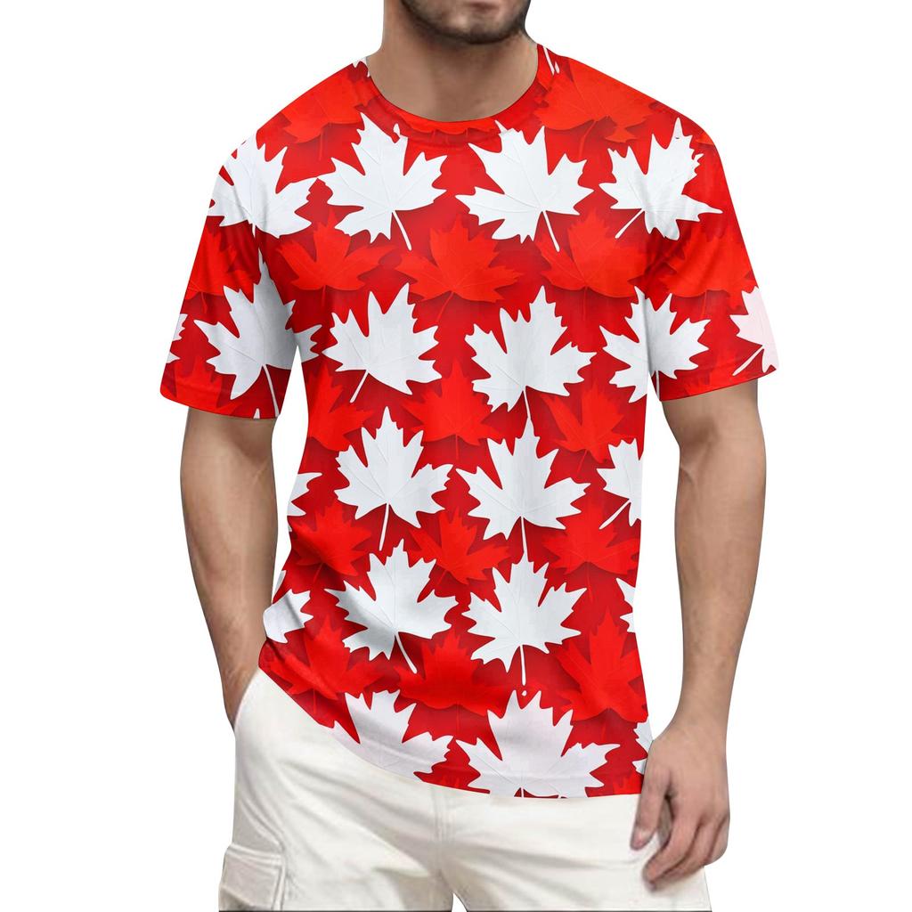 T-shirt Top Décontracté à Col Rond et Manches Courtes Imprimé Plage Hawaïen pour Homme