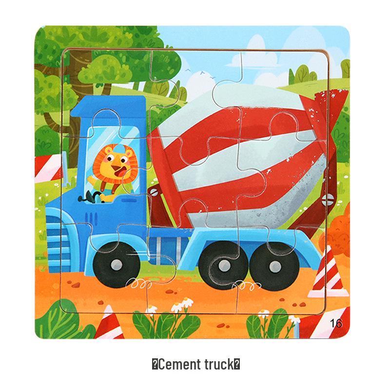 9-Piece Wooden Cartoon Animal & Vehicle Jigsaw Puzzles for Kids, Ages 3-7