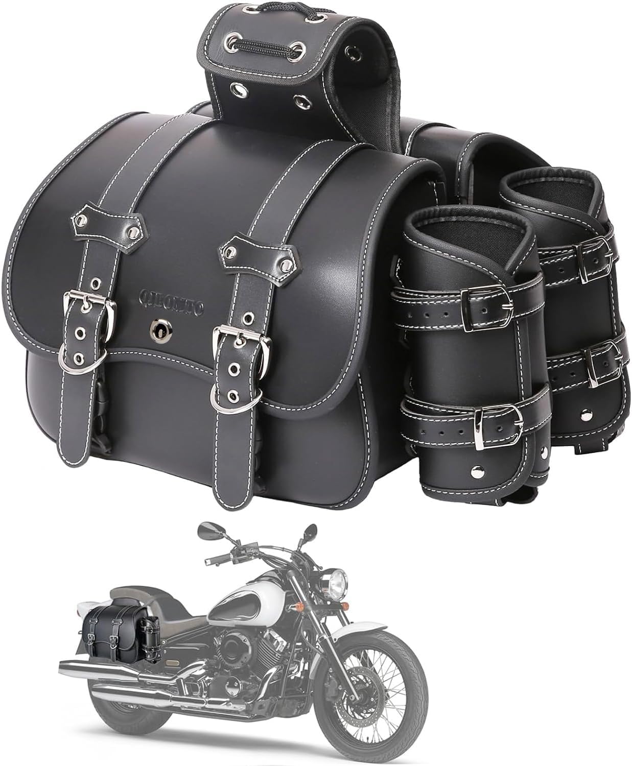 

QJBOMTO Кожаные мотоциклетные седельные сумки, кофры с подстаканниками для Harley, водонепроницаемые боковые сумки для хранения инструментов, сумки для инструментов для универсального использования