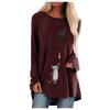 Women Fashion Plus Size Print Round Neck Long Sleeved Long T-shirt Blouse
