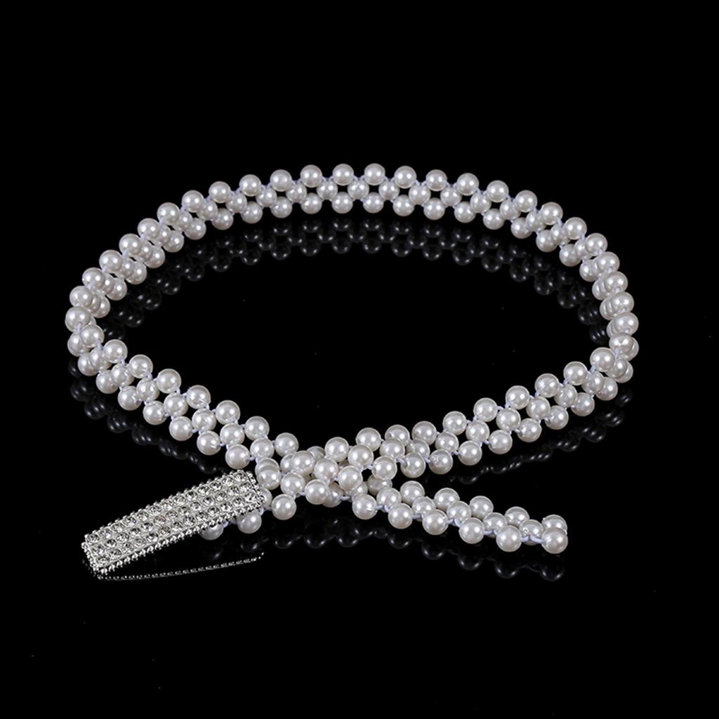 "Korean Style Rhinestone Pearl Waist Chain for Women – Fashionable, Sweet, Elastic Belt"