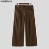 INCERUN Men Zip-up Waist Pockets Casual Loose Long Wide Legs Pants Trousers