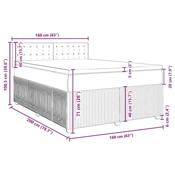 VidaXL Slatted Bed Base with Mattress Dark Grey 160x200cm Fabric 3287522