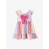 Sweet Style Striped Candy Color Patchwork Dress for Girls Summer Bow Ruffle Flying Sleeves Cute Baby Doll Dress