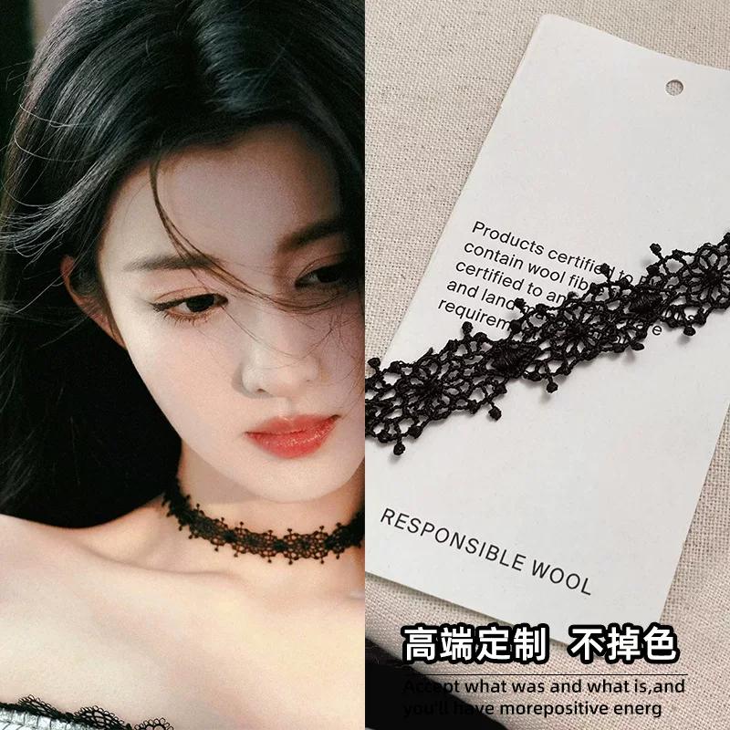 Black Lace White Bow Choker Necklace, Trendy Adjustable Clavicle Chain Neck Accessories for Girls