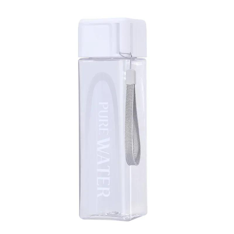 480ml Portable Square Sport Water Bottle Leak Proof Anti Drop Plastic Light Water Cup School Outdoor Travel Simple Drinking Cup