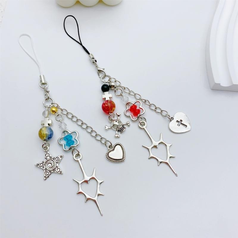 Herz-Kruzifix und Blume Handyband Handgemacht Perlen Schlüsselanhänger Charm Modischer Schlüsselanhänger Taschenzubehör für Modeliebhaber