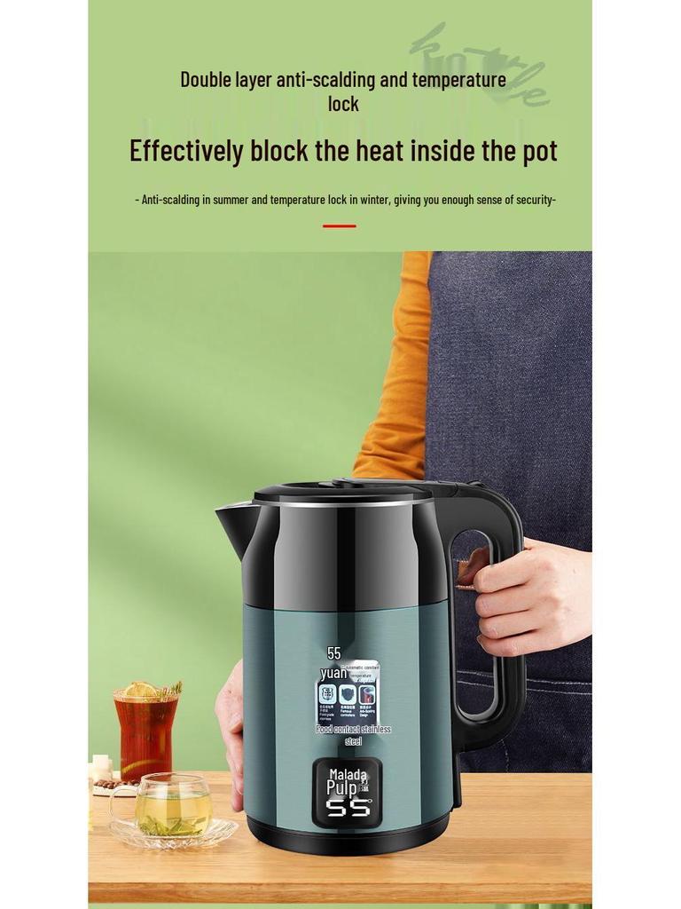 Enhanced 304 Stainless Steel Insulated Kettle with Automatic Shut-Off, Durable Design, Fast Boil, Large Capacity, and Constant Temperature Control.