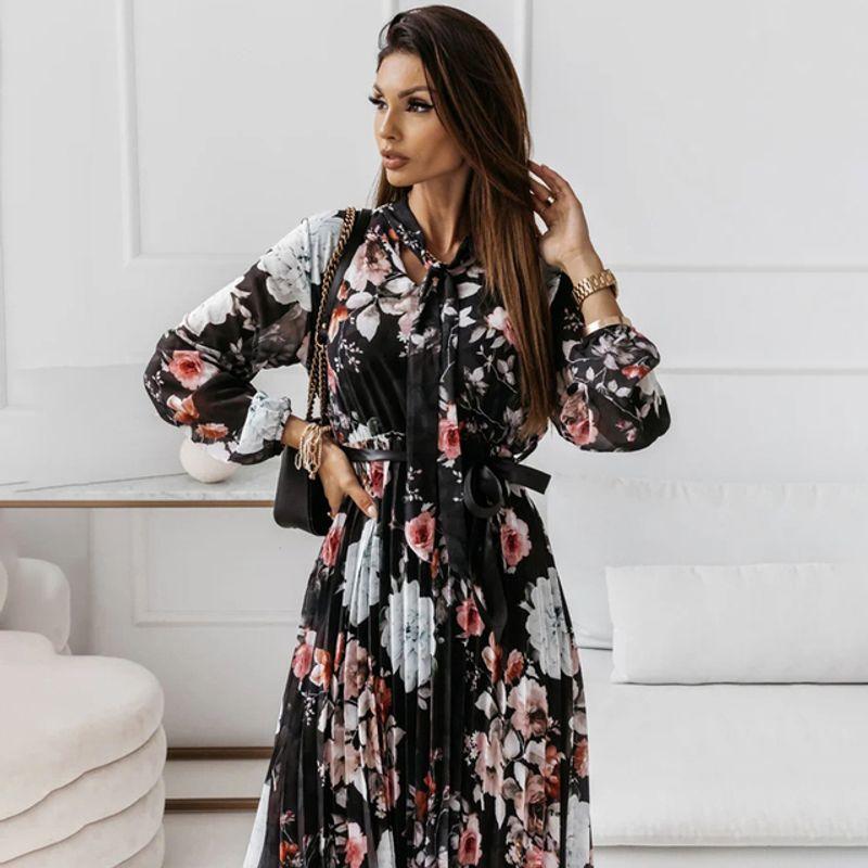 Lace-up Chiffon Office Lady Dress New Vintage Party Dress