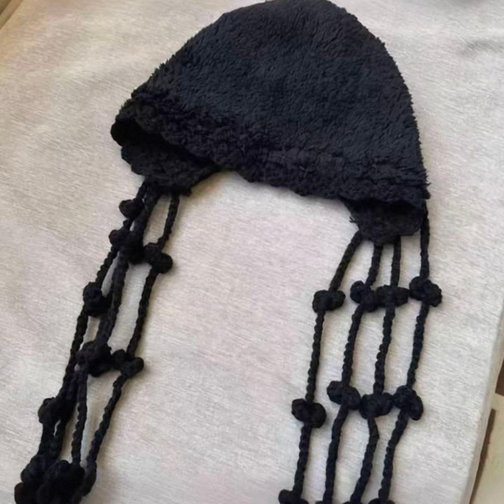 Ladies' Hats New Hand-Knitted Floral Braid Knit Hat for Women Retro Warm and Stylish Fringe Hat Trendy