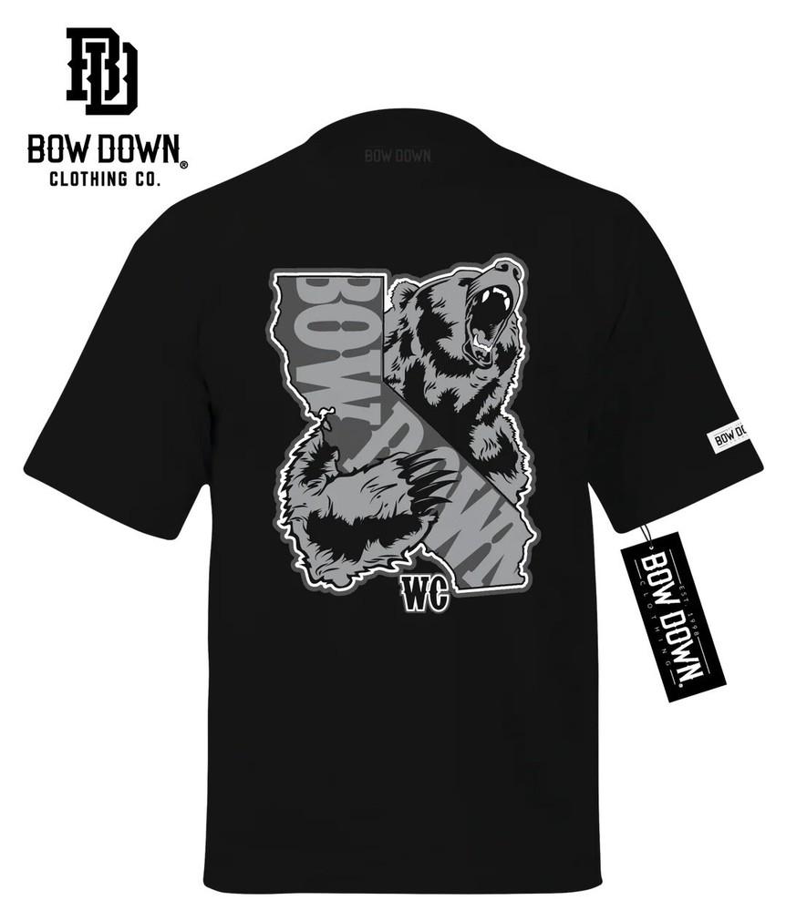 NWT Bow Down Clothing Cali Bear West Coast T Shirt Black Unisex T-Shirt S