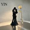Durable Couple Figurine 3D Printed Black & White Hugging Statue, Minimalist Modern Sculpture with Abstract Embrace Love Form, Romantic Desk Decor for