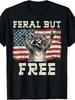 Raccoon Feral But Free 4Th of July Patriotic Men Unisex T-Shirt, Retro-Style Casual T-Shirt Featurin