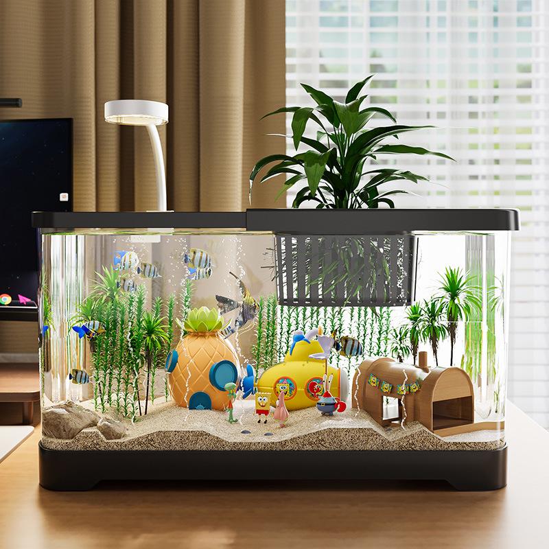Heiß verkaufendes transparentes Schildkröten- und Goldfisch-Desktop-Aquarium mit Deckel - Haushalts-Wohnzimmer-Aquarium
