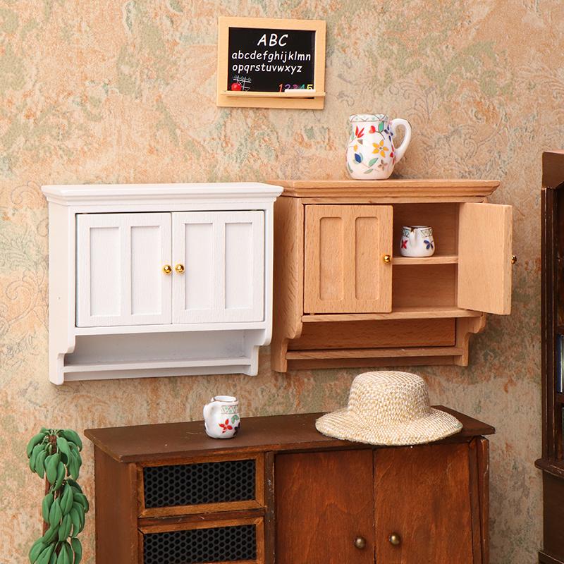 1/12 Dollhouse Miniature Wall Cabinet Closet Shelves Model Doll Home Cabinets Furniture Decor Toy Dolls House Accessories
