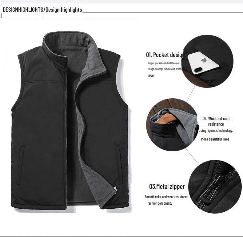 Men's Double-Sided Polar Fleece Vest - Autumn/Winter Outdoor Sleeveless Jacket for Middle-Aged and Elderly