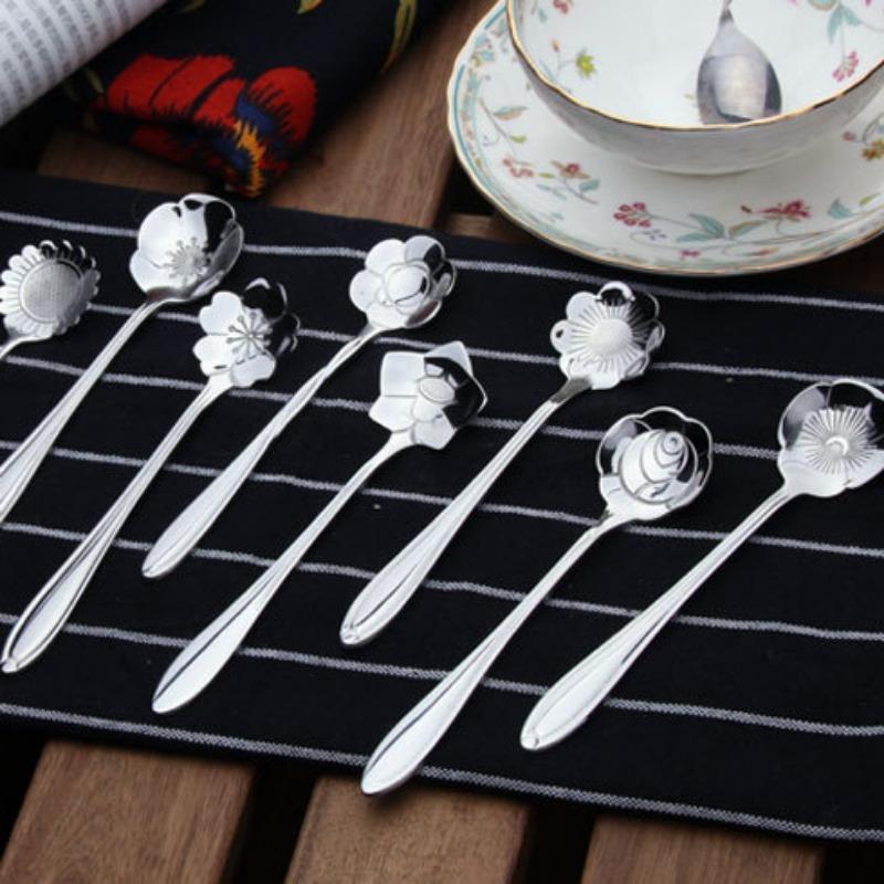 Creative Flower Spoon Stainless Steel Tableware Spoon Dessert Spoon Milk Tea Coffee Spoon