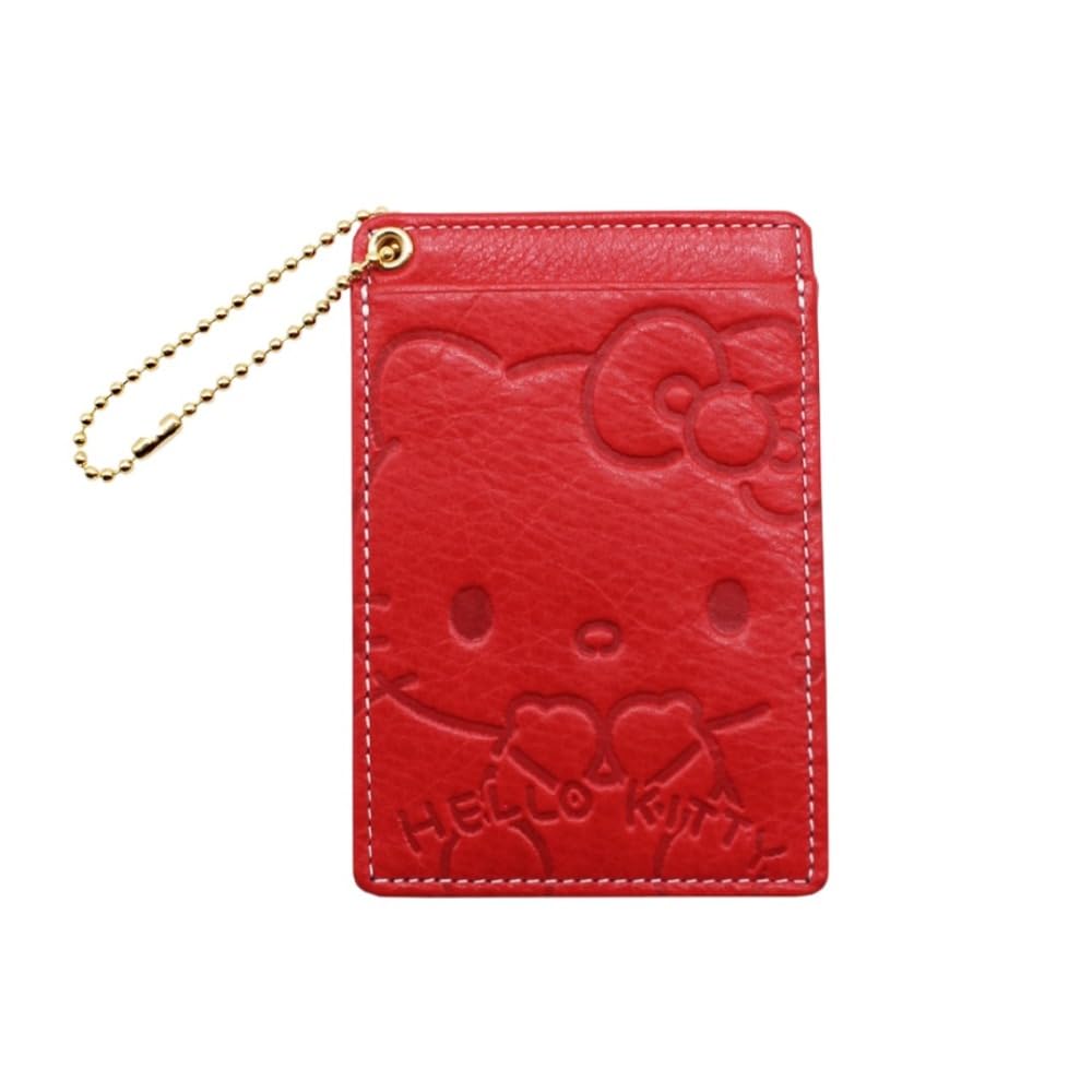 Nadaya Sanrio Characters Hello Kitty Pass Case, Genuine Leather, Red, 7.2cm W x 10.4cm H, 87120
