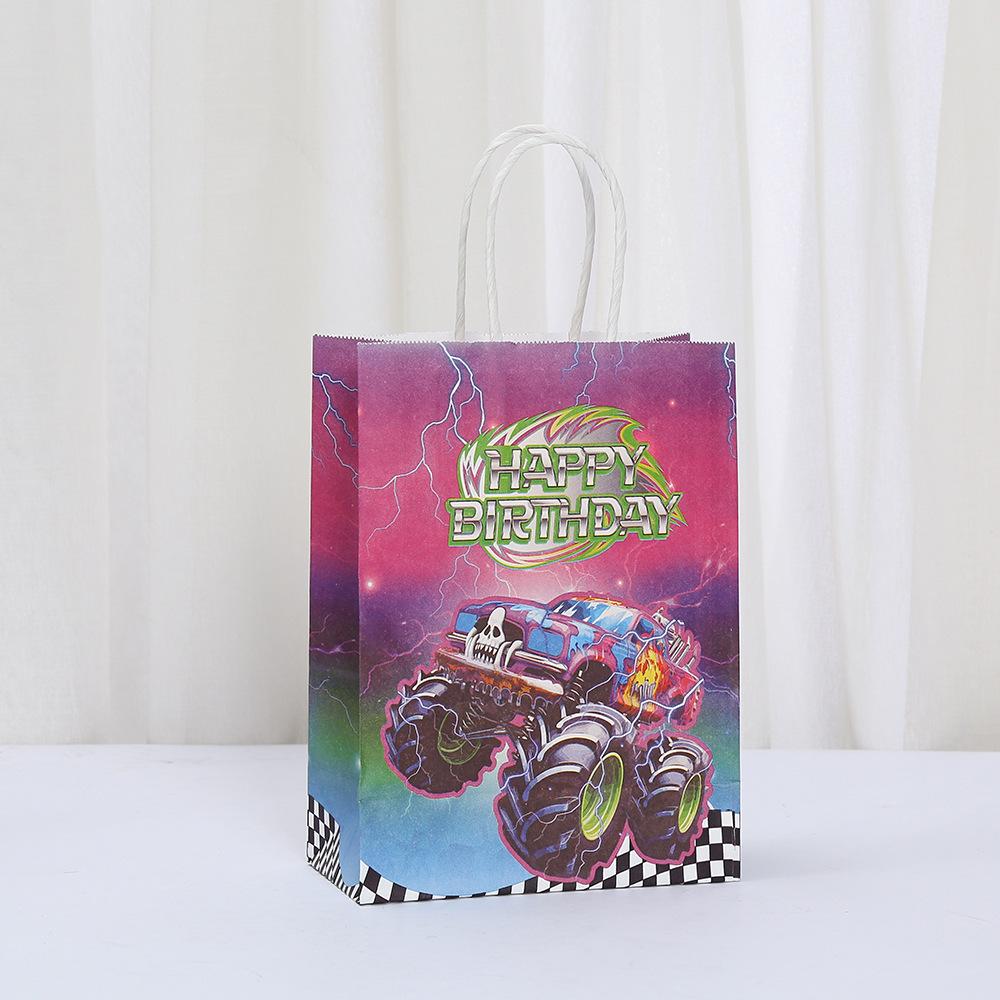 12/30pcs Monster Truck Happy Birthday Paper Tote Bags Reusable Favor Bags for Kids Party Candy Cookies Gifts Classroom Return
