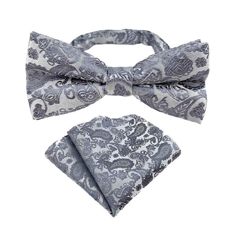 Floral Jacquard Adjustable Pre Tied Bows Tie and Pocket Square Set for Men Formal Wedding Party Prom Necktie Neckwear