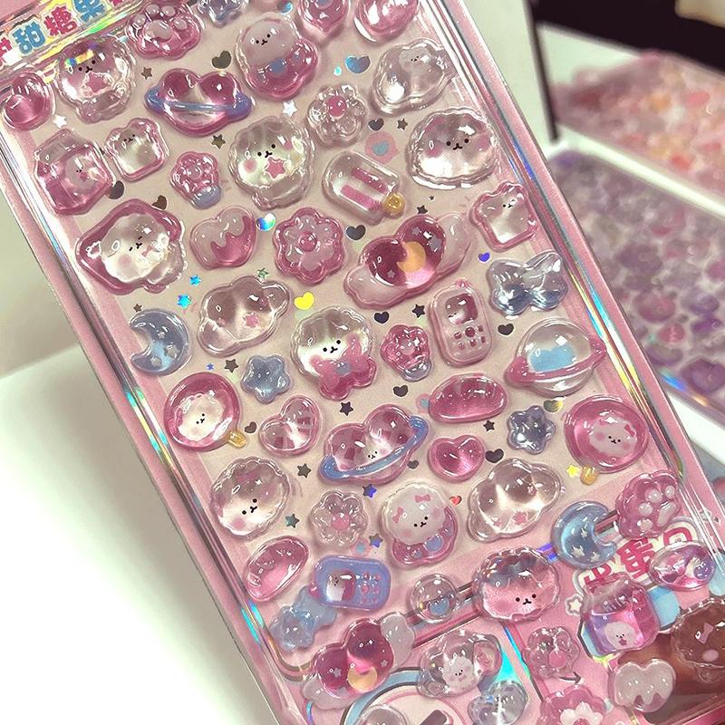 Animals Cute Fruit Jelly Bubble Stickers 3D Relief Stickers Bonbon Drop Seal Stickers For Diy Phone Case Diary Laptop Decals