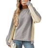 2025 Autumn New Round Neck Casual Loose Contrast Long-sleeved Waffle Top