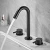 Rubinetto per Lavabo Tuqiu Nero Totalmente in Ottone Cromato Rubinetto per Bagno Rubinetteria per Lavabo Rubinetto a Cascata a 3 Fori Rubinetto dell'Acqua