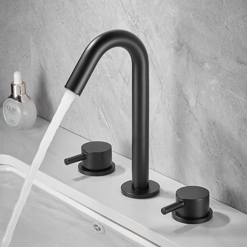 Rubinetto per Lavabo Tuqiu Nero Totalmente in Ottone Cromato Rubinetto per Bagno Rubinetteria per Lavabo Rubinetto a Cascata a 3 Fori Rubinetto dell'Acqua