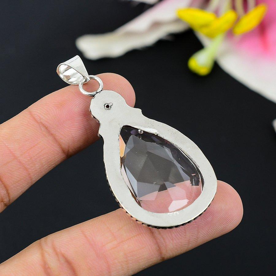 Pink Kunzite Gemstone Handmade 925 Sterling Silver Jewelry Pendant 1.58" KG-163