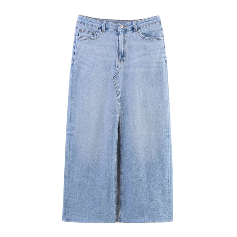 Zaprha 2025 New Arrival Straight Split Dark Blue High Waist Simple Midi Skirt Denim Skirt Slim Looking 8228023
