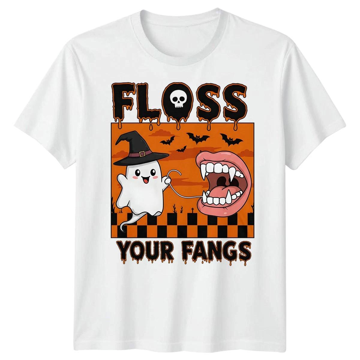 

Dental Halloween T-Shirt Dentist Floss Your Fangs Ghost Funny Adults Kids Gift M