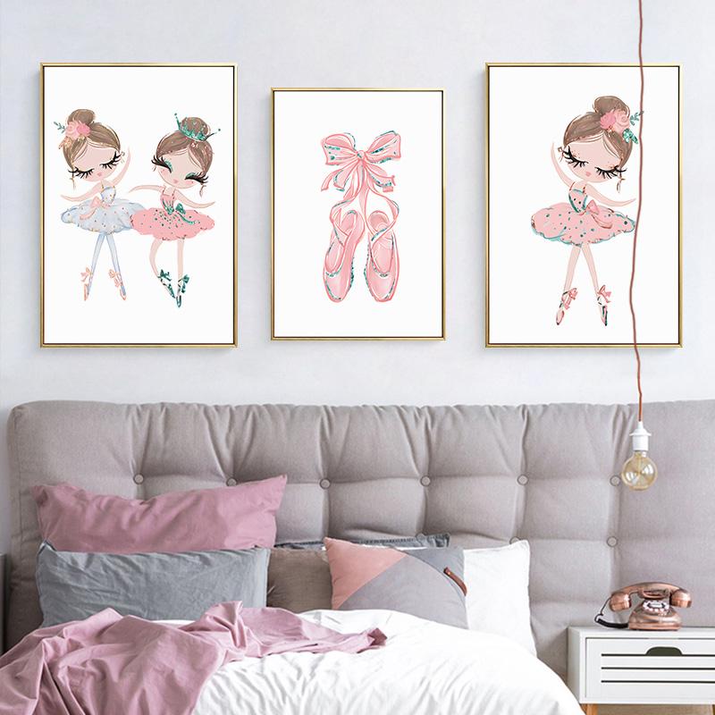 Little Princess Ballerina Canvas Poster Pink Swan Print Painting Nursery Wall Art Posters Ballet Girl Picture Baby Room Decor