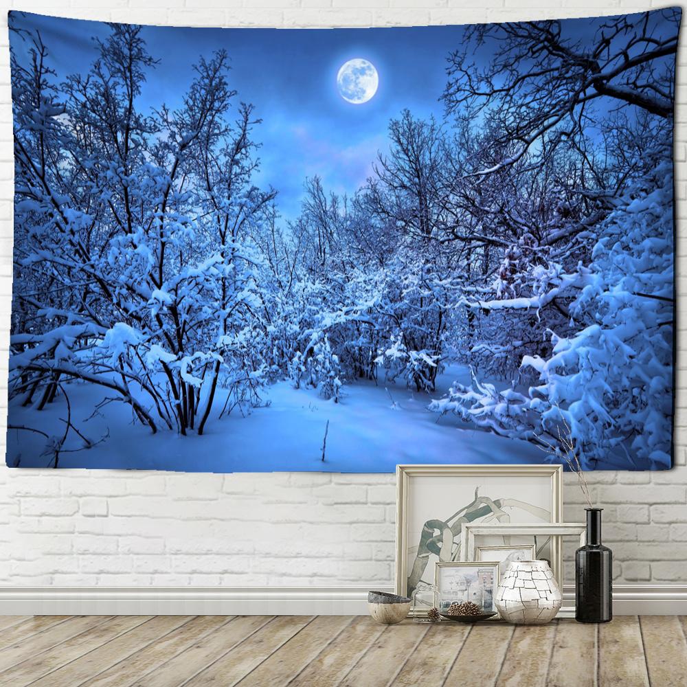 Nach Schnee Wald Nacht Ansicht Wandteppich Hängen Böhmischen Mystische Hexerei Kunst Ästhetik Zimmer Home Decor